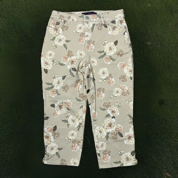 Gloria Vanderbilt Jeans Capri Pants High Waist Size 6 Floral Beige Denim Country - Picture 2 of 3